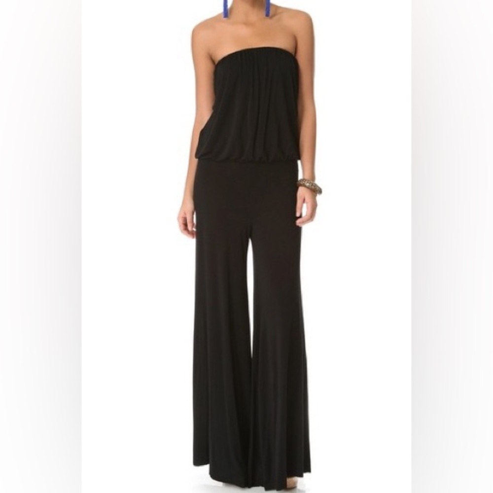 YFB Black Jersey Stretchy Tube Wide Leg Sydney Jumpsuit Summer Comfort boho SZ M